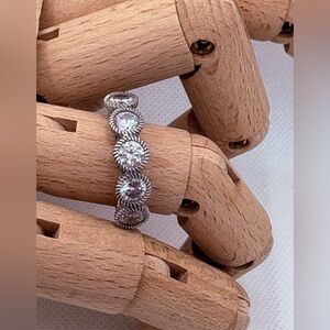 Judith Ripka 5 Big CZ Band Ring Textured Sterling Silver 925 4.8 Gm Size 11.5